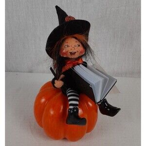 Anna Lee 6" Witch Kid with Spell Book on Pumpkin Decorative Collectible #201007
